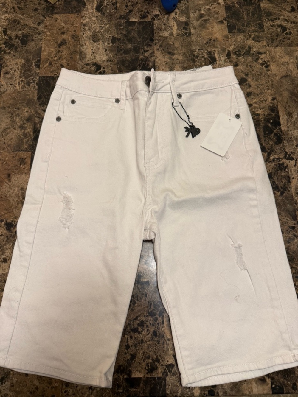 Womens White Distressed Denim Shorts